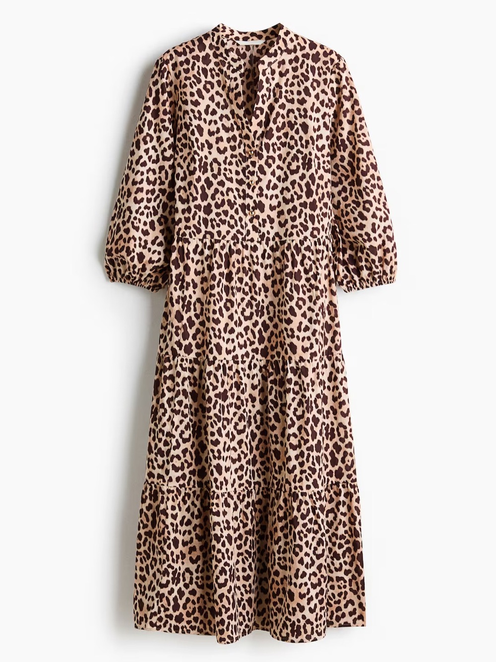 Leopard Print Tiered Midi Dress - Brown